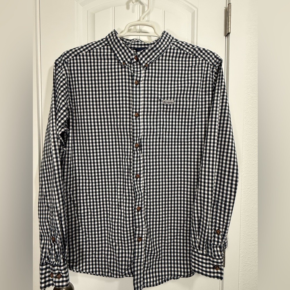 Columbia Men’s Black White Gingham Button Down Shirt XL